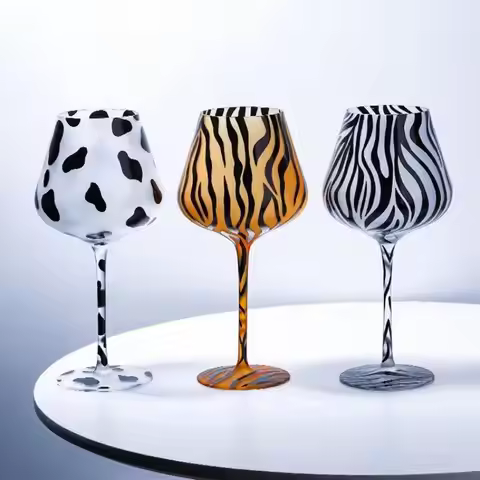 Creative Painted Tiger Leopard Highball Glass Crystal Home Use Cartoon Milk Cup Frosted Big Belly Wi