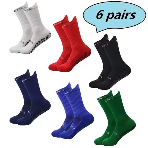 6 Pairs Anti-Slip Grip Socks, Powerful Grip Football Socks, Breathable Men Sports Socks, One Size Fi