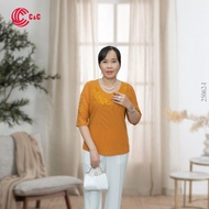 CL25062 - High-end Middle-Aged Blouse, Stone Beads - Floral Lace - Luxurious, Elegant, Sizes From 47