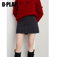 D-PLAY | Váy Ngắn Chữ a Màu Đen DPLAY Quần Áo Làm Việc Thanh Lịch Cho Nữ Mùa Thu Đông Váy Midi Bằng 