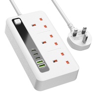 UK Extension Cord Power Strip TYPE-C*3 + USB*2 Portable Charger