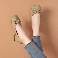 LE9 Woodpecker leather thick heel shoes women's not tired feet work shoes medium heel shallow mouth 