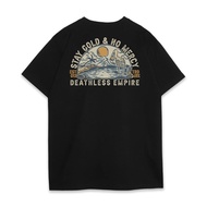 "Deathless Empire Retro Slogan & Scenery Graphic" Trendy Cotton Crew Neck T-Shirt, Fashion - forward