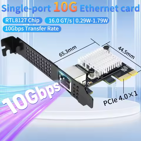 10G Ethernet Network Card 1 Port PCIe 4.0 X1 10G RJ45 Lan Card for Realtek8127(PXE) Multi-Gigabit Ne