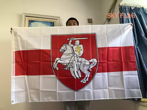 SKY FLAG Belarus White Knight Pagonya Flag 90x150cm Polyester Belarusian Ensign with Coat of Arms Fl