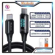 Original Mcdodo Cable 100W Type C to Type C / 36W PD Fast Charge LED Number USB C Data Cabel Kabel C