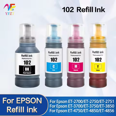 102 Premium Refill ink Compatible For EPSON ECOTANK ET-2700 ET-2750 ET-2751 ET-2756 ET-3700 ET-4850 