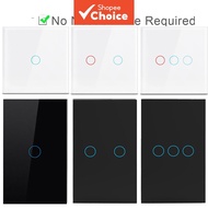 Wall Touch Switch Crystal Tempered Glass Panel Light Switches 1-Way LED Indicator 1/2/3 Gang On/Off 