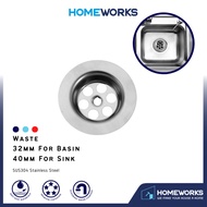 32MM 40MM STAINLESS STEEL SCREW BATHROOM BASIN KITCHEN SINK WASTE PENAPIS SINGKI CUCI MANGKUK