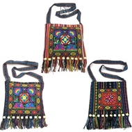 NARCIS Message Bag, Tassels Hmong Tribal Ethnic Women Shoulder Bag,  Vintage Fashion Embroidery Tape