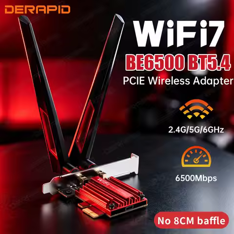 WiFi 7 BE6500 PCIe Network Card MT7925 Chip Bluetooth 5.4 6500Mbps High Gain Antenna Wireless Adapte