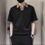 2025 Summer High-End Feeling Lapel Short-Sleeved t-Shirt Men Trendy Ruffian Handsome Fashion Contras