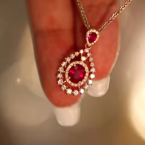 Stunning 925 Silver Mozambique Pigeon's Blood Ruby Teardrop Pendant Zircon Halo Engegement Wedding C