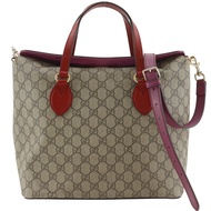 Gucci 429147 GG Supreme 棕色帆布雙肩手提包，可斜挎、單肩背、手提，兩用，A5 尺寸，磁扣，女士款 [二手]