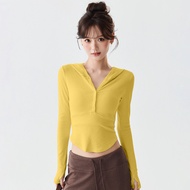 เสื้อฟิตเนสแขนยาวแบบฮูด Henley