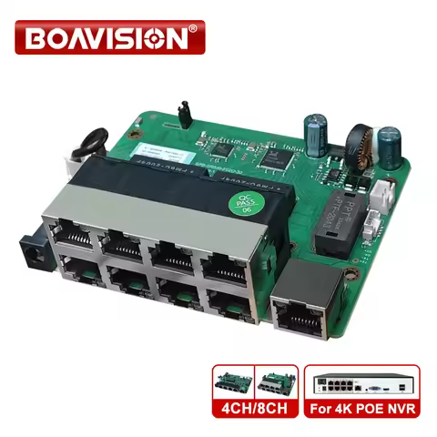 4K POE NVR Parts 48~52V 4/8 Ports POE Switch Ethernet 10/100Mbps 12+36-&data for 4K POE NVR/CCTV Sec