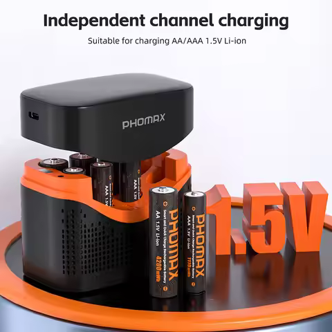 PHOMAX Rechargeable Lithium Battery AA 4200mWh/AAA 1100mWh 8-slot Charger High Capacity 1.5V Batteri