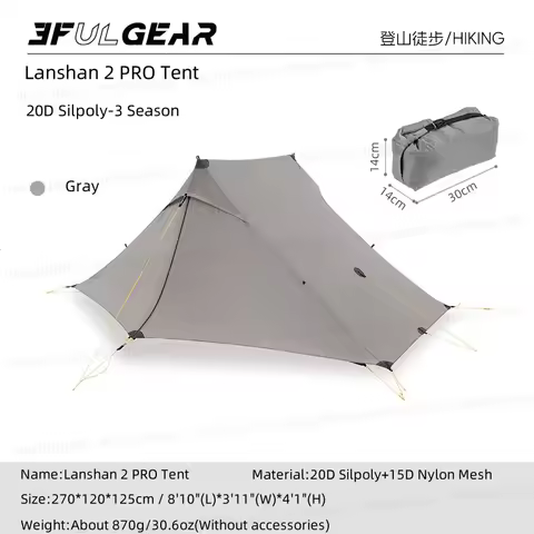 3F UL GEAR Lanshan 2pro Silpoly/Silnylon Tent Outdoor Camping T-Zipper Door Ultralight 2P Tent Hikin