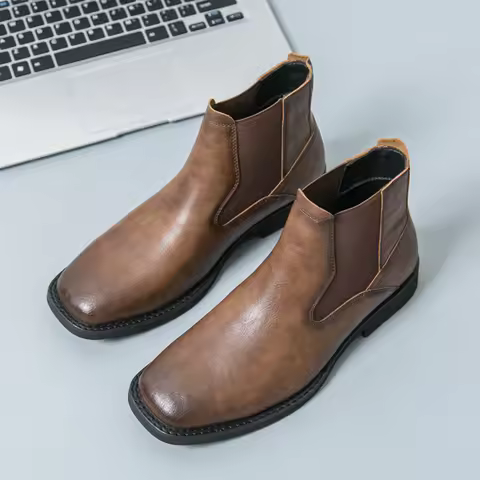 Business Ankle Boots Men Square Toe Two-layer Pigskin European Style Business Office Fashion Chelsea