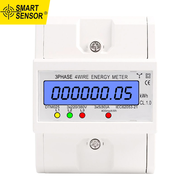 Smart Sensor มิเตอร์วัดพลังงานไฟฟ้า3เฟส4สายมิเตอร์วัดพลังงานไฟฟ้า220/380V 5-80A การใช้พลังงานติดตั้งราง DIN มิเตอร์ไฟฟ้าดิจิตอลพร้อมจอแสดงผลไฟหลังจอ LCD