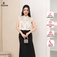 FIONA women's shirt with rounded hem, 3cm high elastic collar, polka dot pattern F514003