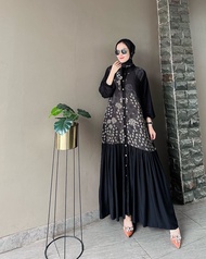 Gamis Set Hijab Rayon Motif Kombinasi Bunga x Polos