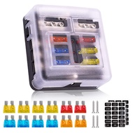 6 Way 12V Fuse Box 12Volt Blade Fuse Block, 6 Circuit W/Negative Bus Waterproof Fuse Box with LED In
