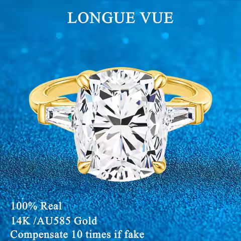 14K Gold 8ct Cushion Cut Moissanite Rings for Men Women AU585 Gold Pillow Lab Diamond Wedding Ring S
