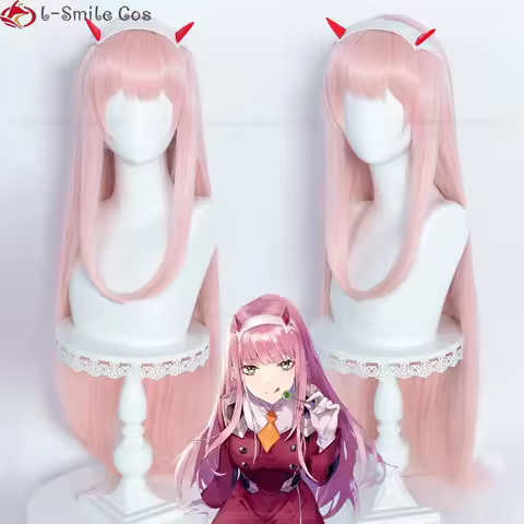 New 100cm Long Zero Two Cosplay Wig Anime 02 Cosplay Wigs Pink Heat Resistant Hair Wigs Headwear + W