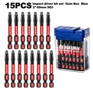 Geinxurn 15 Pcs Impact Square Magnetic (SQ1SQ2SQ3) S2 Steel Multi Driver Bits with Storage Colorful 