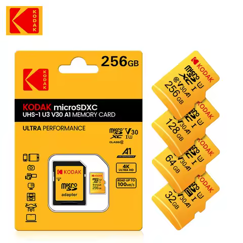 Kodak Memory Card High Speed 32GB 64GB 128GB 256GB A1 Class 10 UHS-I Micro SD Card V30 U3 TF Card fo