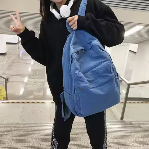 Vintage Aesthetic Canvas Backpack Preppy Backpack Bag Grunge Y2K College Laptop Book Bag Lightweight