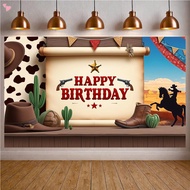 180X110cm Western Cowboy Birthday Backdrop Wild West Rustic Wooden House Rodeo Boot Hat Cactus Photo