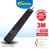 PowerPac Extension Socket, Extension Cord 6 Way 3 meter with 2-pin direct. (PP3886BK)