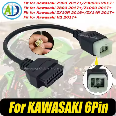 For Kawasaki 6 Pin to 16 Pin OBDII Adapter Connector for Z900RS/Z800/Z900/Z1000/ZX10R/ZX14R/H2 Motor
