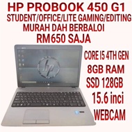 LAPTOP HP PROBOOK 450 G1,I5 4TH GEN,8GB RAM,SSD