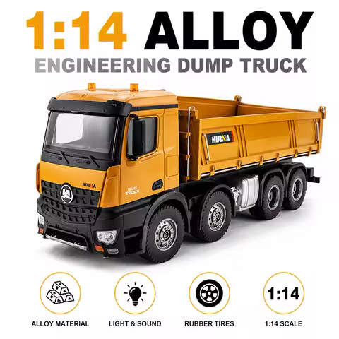 HUINA New 1536 1:14 Large Dump Truck Alloy Remote Control Engineering Eight Wheel Heavy-Duty Dump Tr