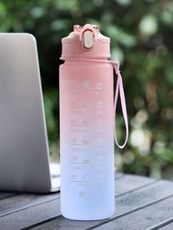 1入組750ml大容量紫色漸變pc水瓶,貼紙運動健身攜帶吸管杯,適用於家用、旅行和戶外