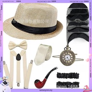 89M 20s Party Great Gatsby Cosplay Costume 1920s Mens Gangster Accessories Set Fedora Newsboy  18K