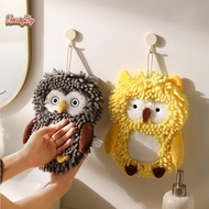 honeybird Cartoon Owl Chenille Hand Towel With Fuzzy Balls, Absorbent Fast-Drying Soft Hanging Towel