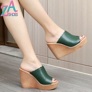 ZAZA รองเท้าแตะสำหรับผู้หญิงขนาด7/11ซม.รองเท้าแตะส้นหนาเกาหลีกลางแจ้งกันน้ำรองเท้าเสริมส้นของผู้หญิงที่มีคุณภาพสูงรองเท้าหนังแท้