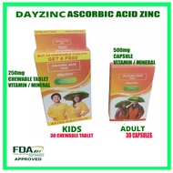 DAYZINCAscorbic Acid + Zinc 30 Chewable Tablet/Dayzinc Sodium Ascorbate zinc 10, get 2 free capsule