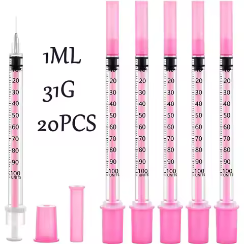 1ml U-100 Disposable Syringe 31g Fine Needle Pink Push-Rod Protective Cap High-Precision Graduated M