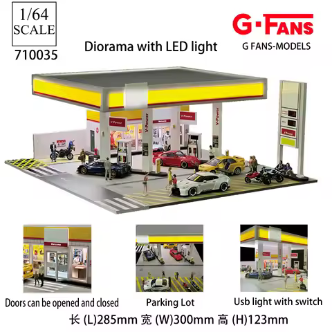 1:64 G-FANS Diorama Car Garage Model LED Lighting City Car Parking Lots Model Background Display Sce