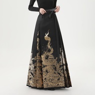 ชุดกระโปรงจีบลายม้าสีดำสไตล์จีนใหม่ Star River Han Song Dragon Deer Set ชุดฮันฟูสำหรับผู้หญิง ฤดูใบไ