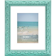 8x10 inch Distressed Wood Embossed Scroll Motif Vintage Antique Rustic Picture Frame, White Mat for 
