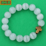 White opal charm bracelet Tiger's eye stone cross, bead bracelet