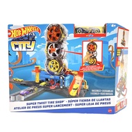 Hot Wheels CITY SUPER TWIST TIRE SHOP  ชุดรางร้านล้อยางรถยนต์แบบหมุนได้ hdp02