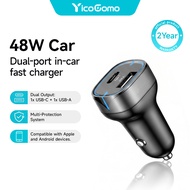 48W Dual Port Fast Car Charger Type C and USB A PD Adapter for iPhone 16 17 Pad Samsung YicoGomo