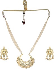 Gold-Plated Off-White Beaded Kundan Jewellery Set